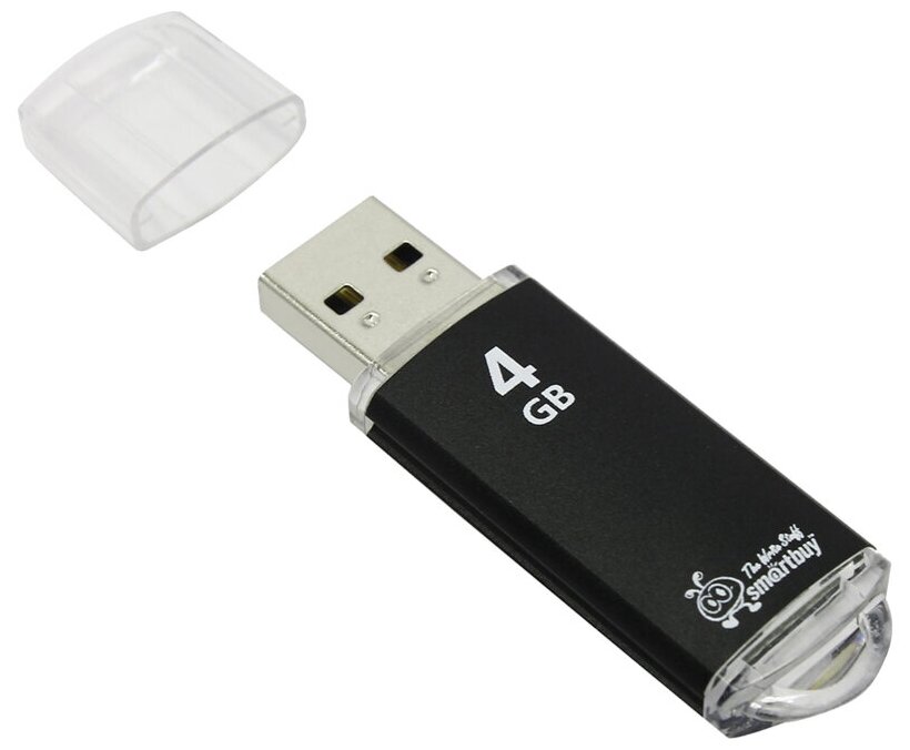 Память Smart Buy "V-Cut" 4GB, USB 2.0 Flash Drive, черный (металл. корпус )