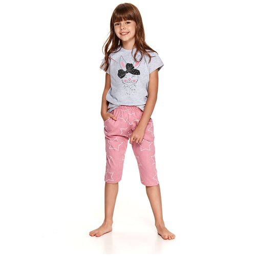 фото Пижама детская для девочки taro beki 2213-2214-01, футболка и бриджи, серый (размер: 134)