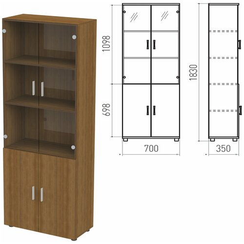 Шкаф закрытый со стеклом «Канц», 700×350×1830 мм, цвет орех пирамидальный (комплект)