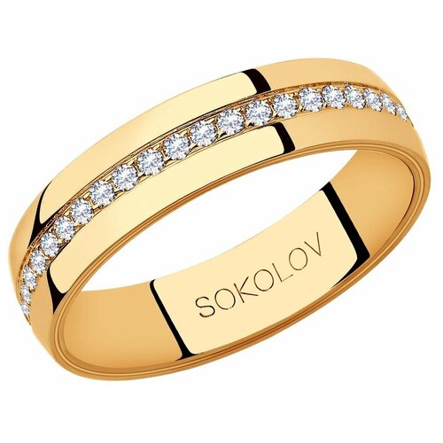 Кольцо обручальное SOKOLOV, красное золото, 585 проба, фианит, размер 20 обручальное кольцо из золота с фианитами яхонт ювелирный арт 117474