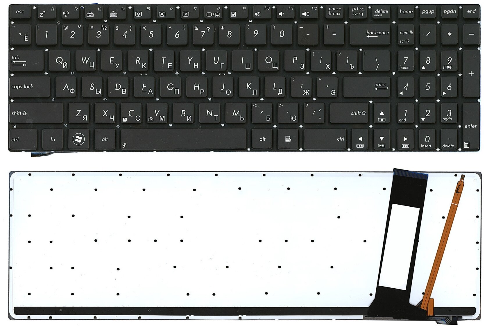 Клавиатура для ноутбука Asus N56 N56V черная поддерживает подсветку 1981₽