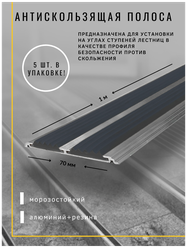 Алюминиевая Полоса-порог Евро 70 мм/5 мм с 2 серыми резиновыми вставками, длина 1 метр, 5 штук, накладка на порог, порог алюминиевый прямой