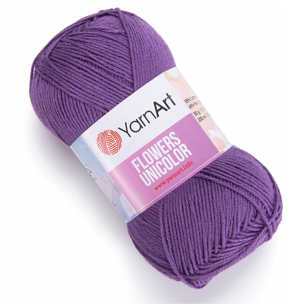 Пряжа YarnArt Flowers Unicolor лаванда (748), 55%хлопок/45%акрил, 200м, 50г, 1шт