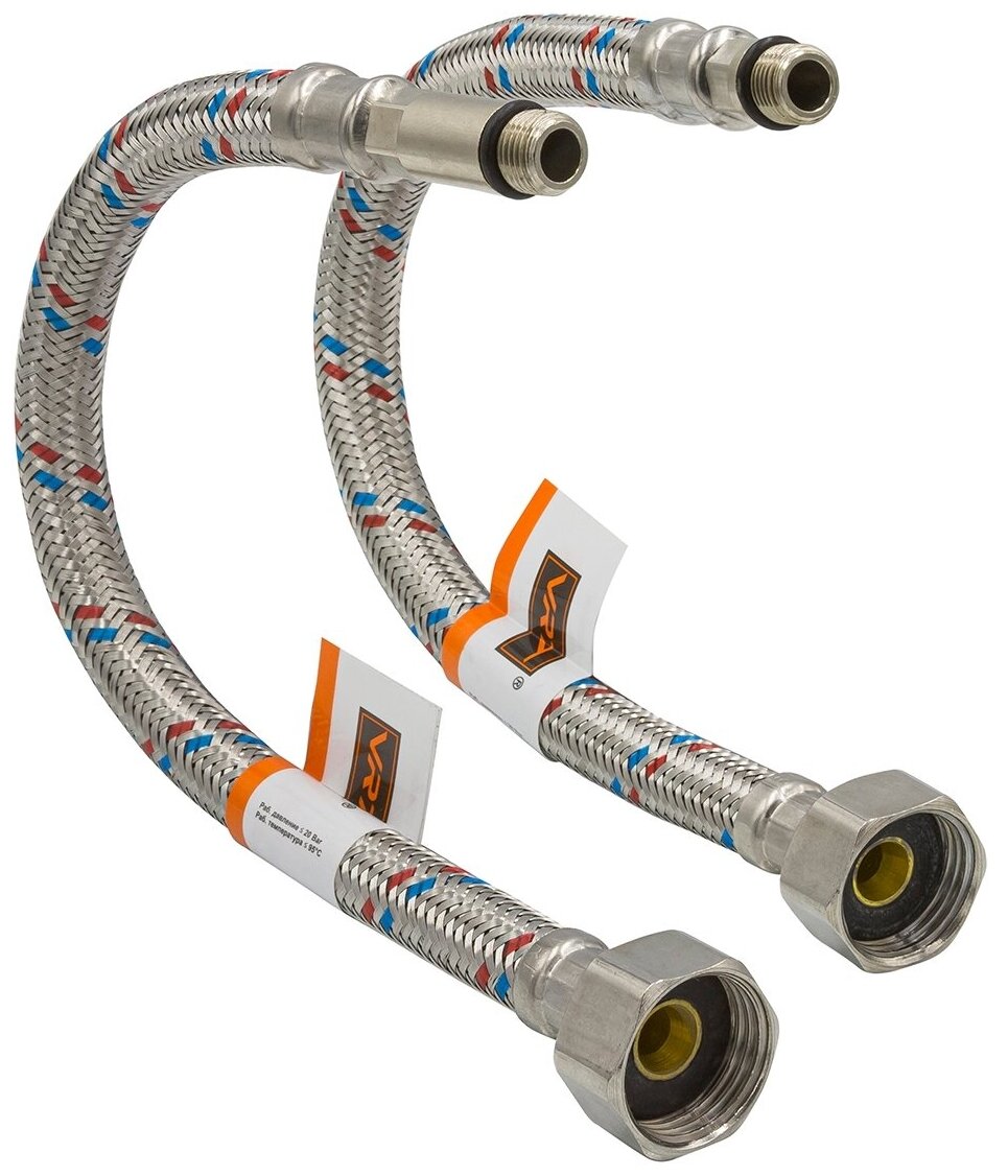 Подводка VRT, для смесителей, гайка-штуцер, 0.6 м, 20 бар, 95°C, 2 штуки (пара)