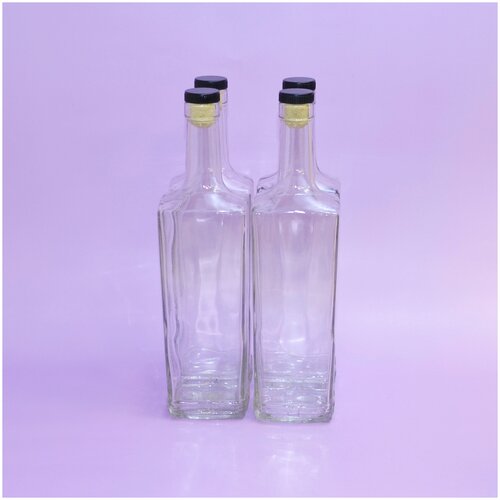 Бутылка стеклянная 500 мл. Для подарка, для творчества, для напитков, сока, алкоголя. Комплект с пробками 4 шт.