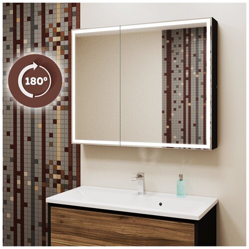 Зеркальный шкаф Bau Elite 100х80 Black Edition Soft touch, LED, сенсор, розетка, черный, оборачиваемый