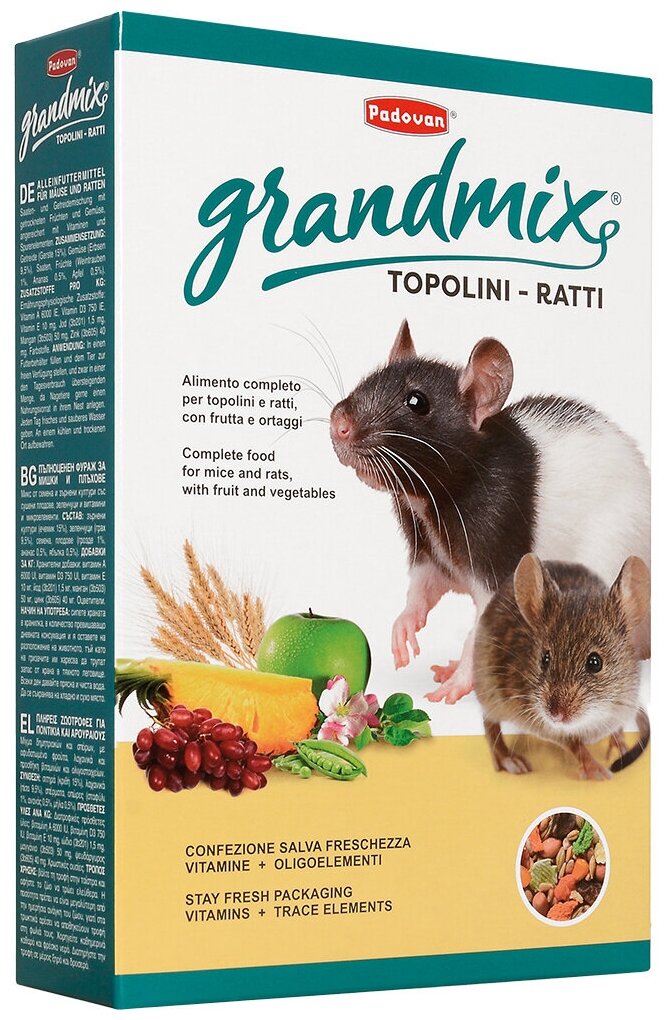 PADOVAN 1кг Корм основной для мышей и крыс GRANDMIX TOPOLINE E RATTI