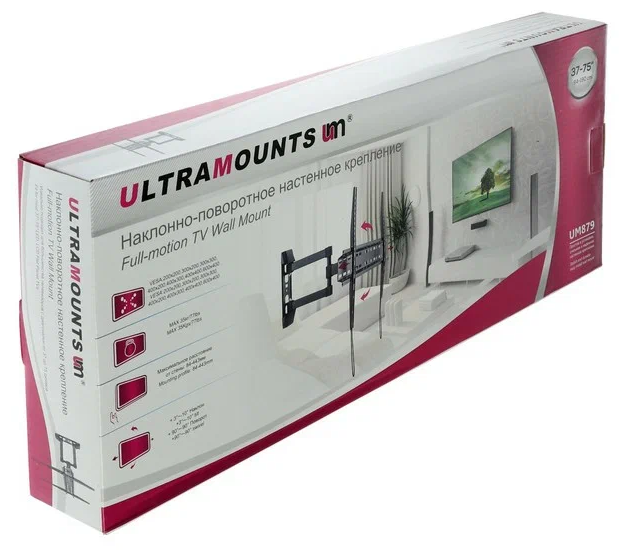 Кронштейн для телевизора Ultramounts черный 37"-70" макс.35кг настенный поворотно-выдвижной и - фото №3