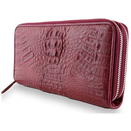 Модный клатч с 2-мя молниями из натуральной кожи крокодила Bordo