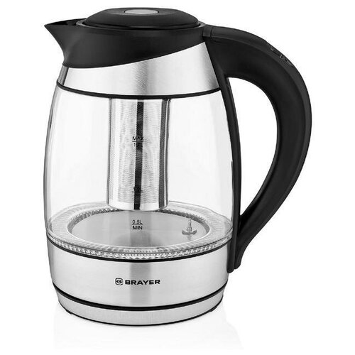Чайник электрический BRAYER BR1021 стекло 17 л 2200 Вт регулировка t серебристый 382800₽
