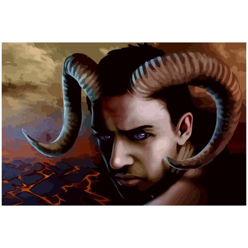 Картина по номерам на холсте знак зодиака овен мужчина демон космический пейзаж - 1518