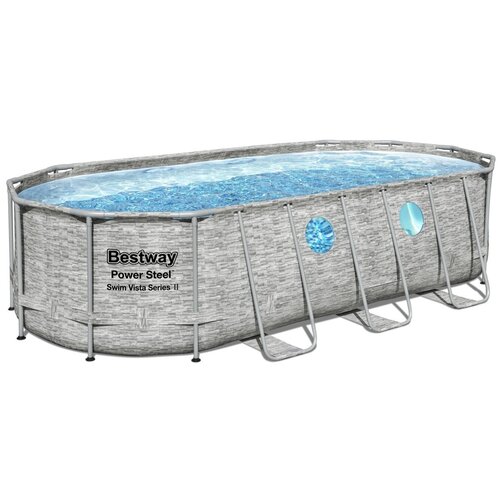 bestway каркасный овальный бассейн bestway power steel gray 305 200 84 см фильтр насос дозатор 5614a Бассейн Bestway Power Steel Deluxe Series Piscine Ovale 56716, 549х122 см