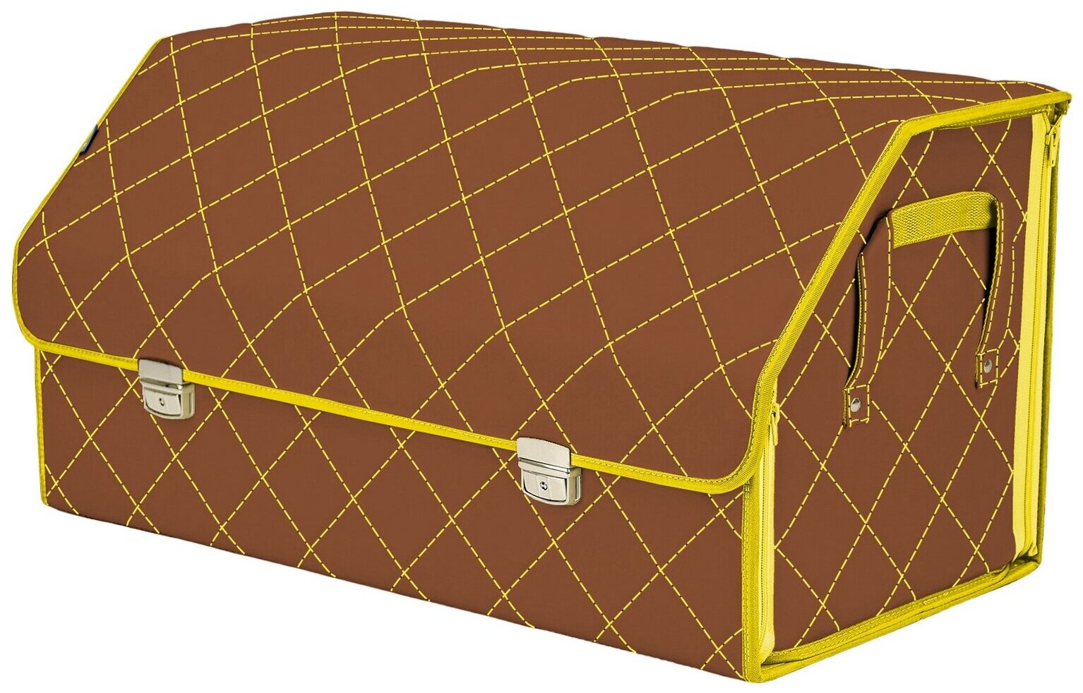 Органайзер-саквояж в багажник "Союз Премиум" (размер XL Plus). Цвет: светло-коричневый с желтой прострочкой Ромб.