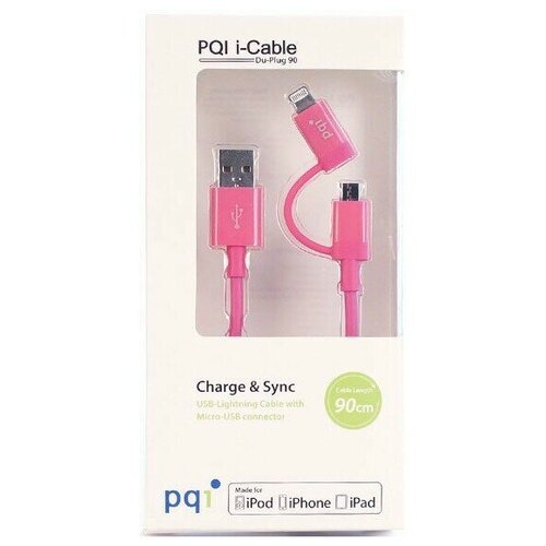 Кабель PQI USB - microUSB/Lightning, 0.9м, PQI PQI-iCABLE-DuPlug90-PK (6PCG-008R0018A)