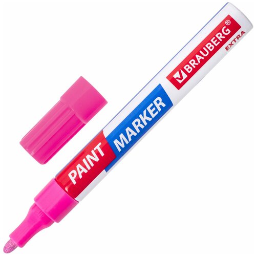 Маркер-краска лаковый EXTRA (paint marker) 4 мм, розовый, усиленная нитро-основа, BRAUBERG, 151986 (цена за 12 шт)