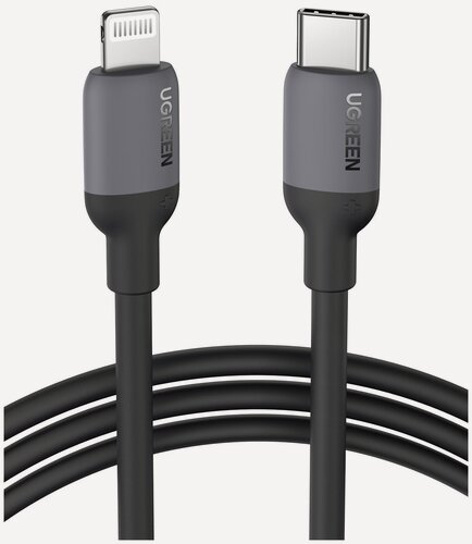 Изображение товара Кабель Ugreen USB C - Lightning, силиконовая оболочка, цвет черный, 1 м (20304)