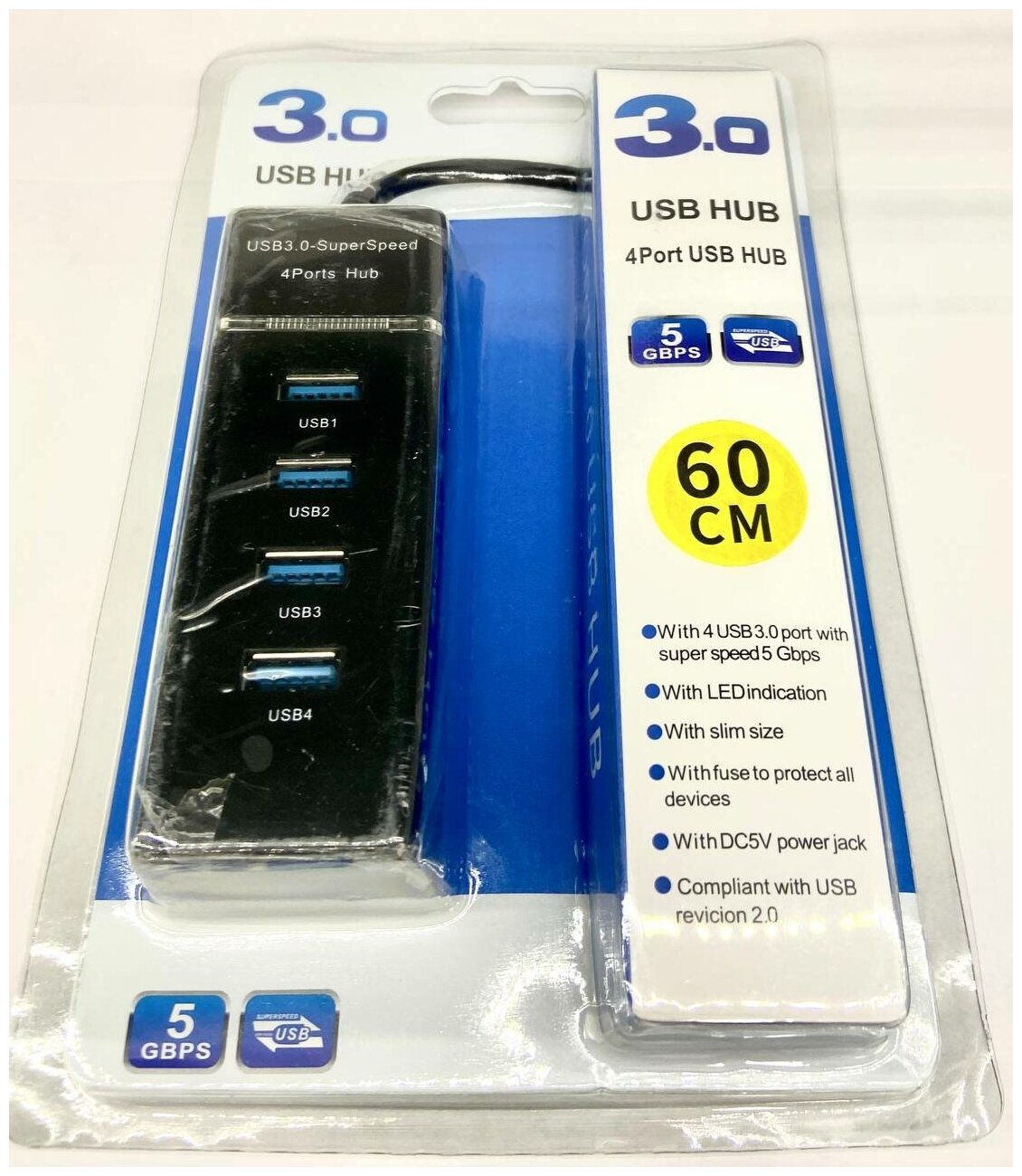 USB Hub провод 30см, USB-концентратор USB 3.0 на 4 порта, HUB разветвитель портативный 480MBPS, USB-ХАБ для периферийных устройств, черный