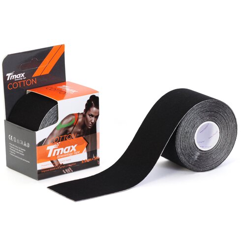 тейп спортивный tmax extra sticky 5cm 5m 96% хлопок 4% спандекс желтый Кинезиотейп Tmax Extra Sticky черный, кинезио тейп для тела, тейп спортивный, 5см*5м