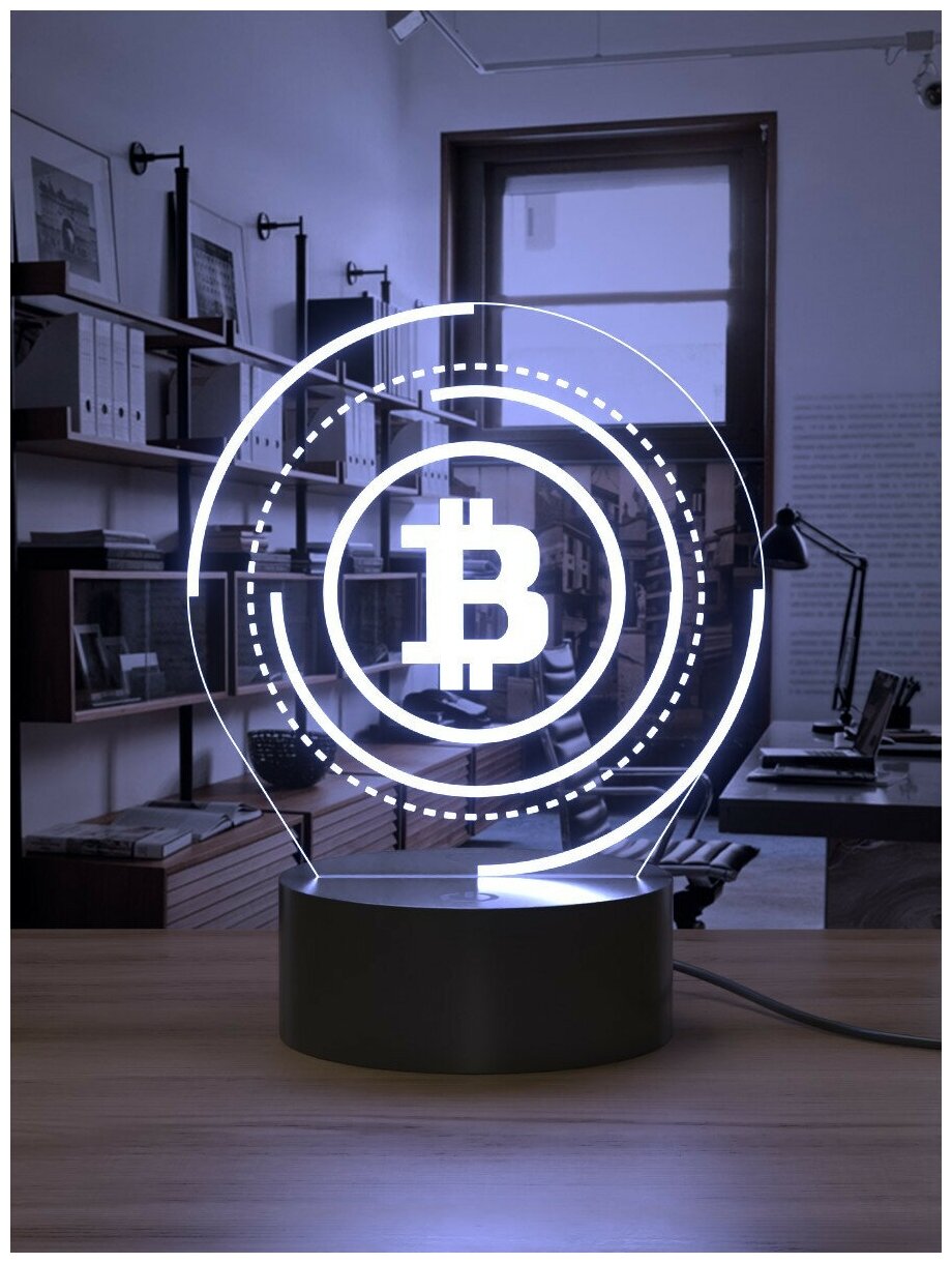 Ночник /световая подставка на стол в офис /символом Биткойн /Bitcoin /криптовалюта /подарок трейдеру - фотография № 3