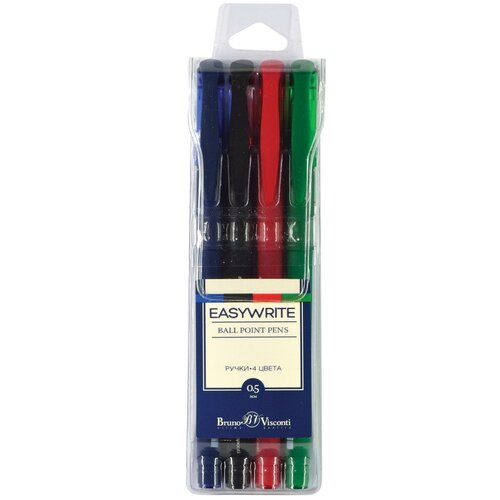 Набор из 4-х ручек BrunoVisconti, шариковые, 0.5 мм, (черная, синяя, зелёная, красная), EasyWrite, Арт. 20-0037