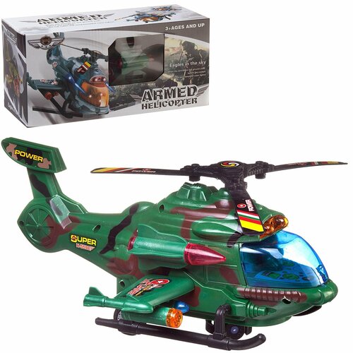 Игрушка Вертолет боевой, со световыми и звуковыми эффектами, в коробке 26,5х12,5х11см, зеленый - Abtoys [5602B/зеленый] игрушка холодильник со световыми и звуковыми эффектами