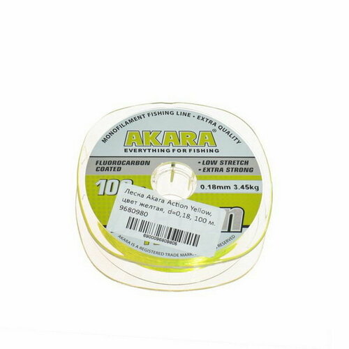 фото Леска action yellow, диаметр 0.18 мм, тест 3.45 кг, 100 м, жёлтая akara