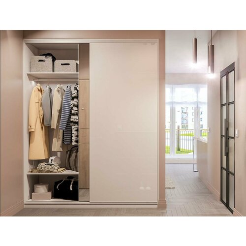 Встроенный шкаф-купе в стиле минимализм белый глянцевый