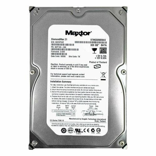Жесткий Диск Maxtor STM3320820AS 320Gb SATAII 35 HDD 5645₽