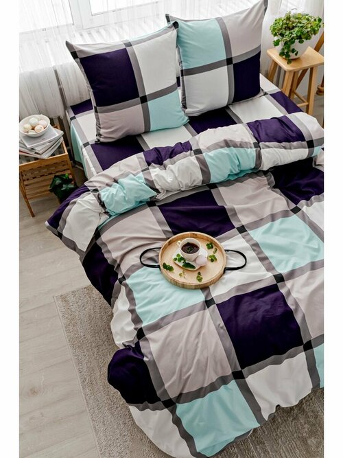 Комплект постельного белья 1,5 спальное, серый; светло-серый; белый; черный; голубой