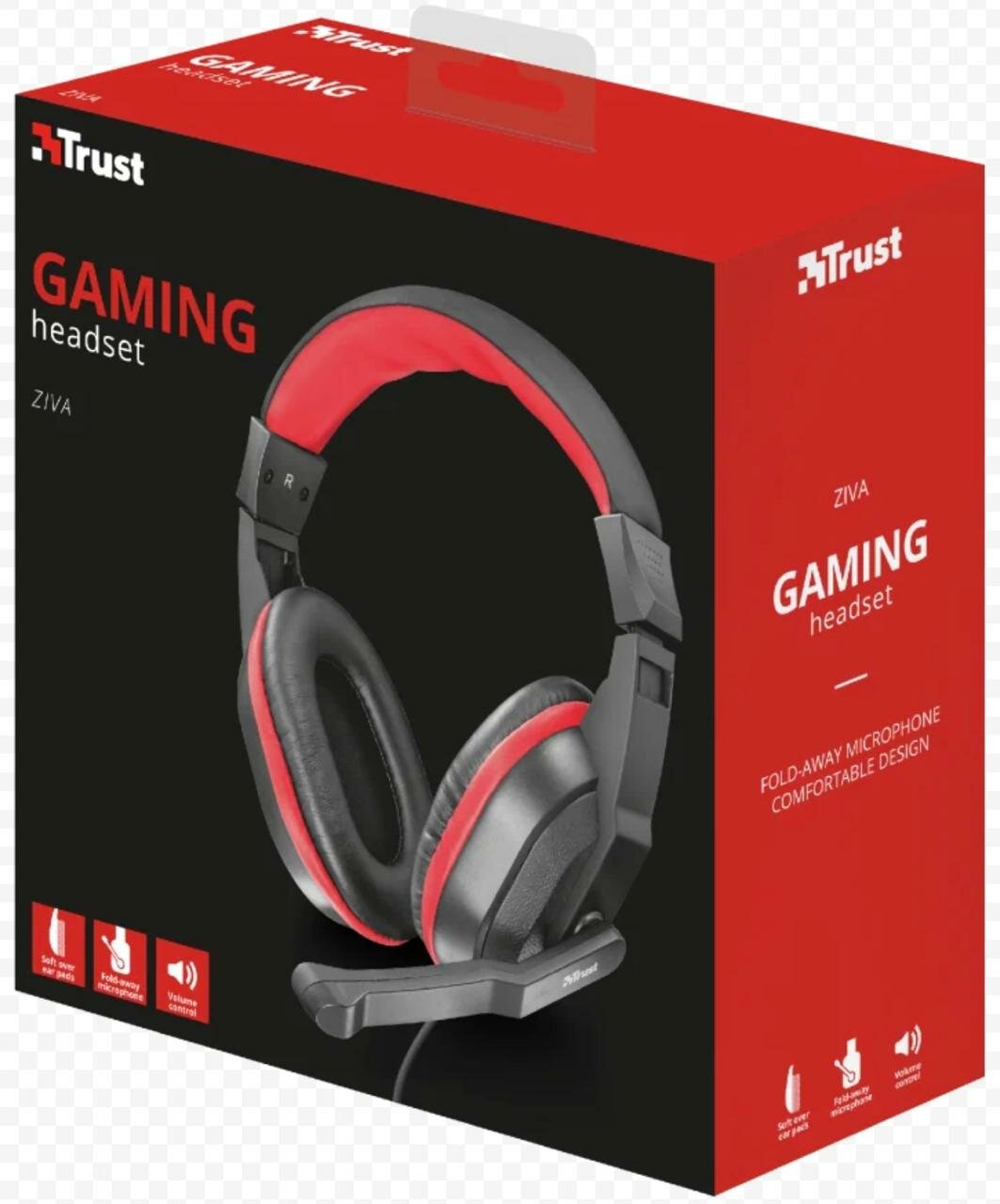 Наушники Trust Gaming Headset Ziva, Stereo, 2x mini jack 3.5mm, Сlosed-back, Black-Red