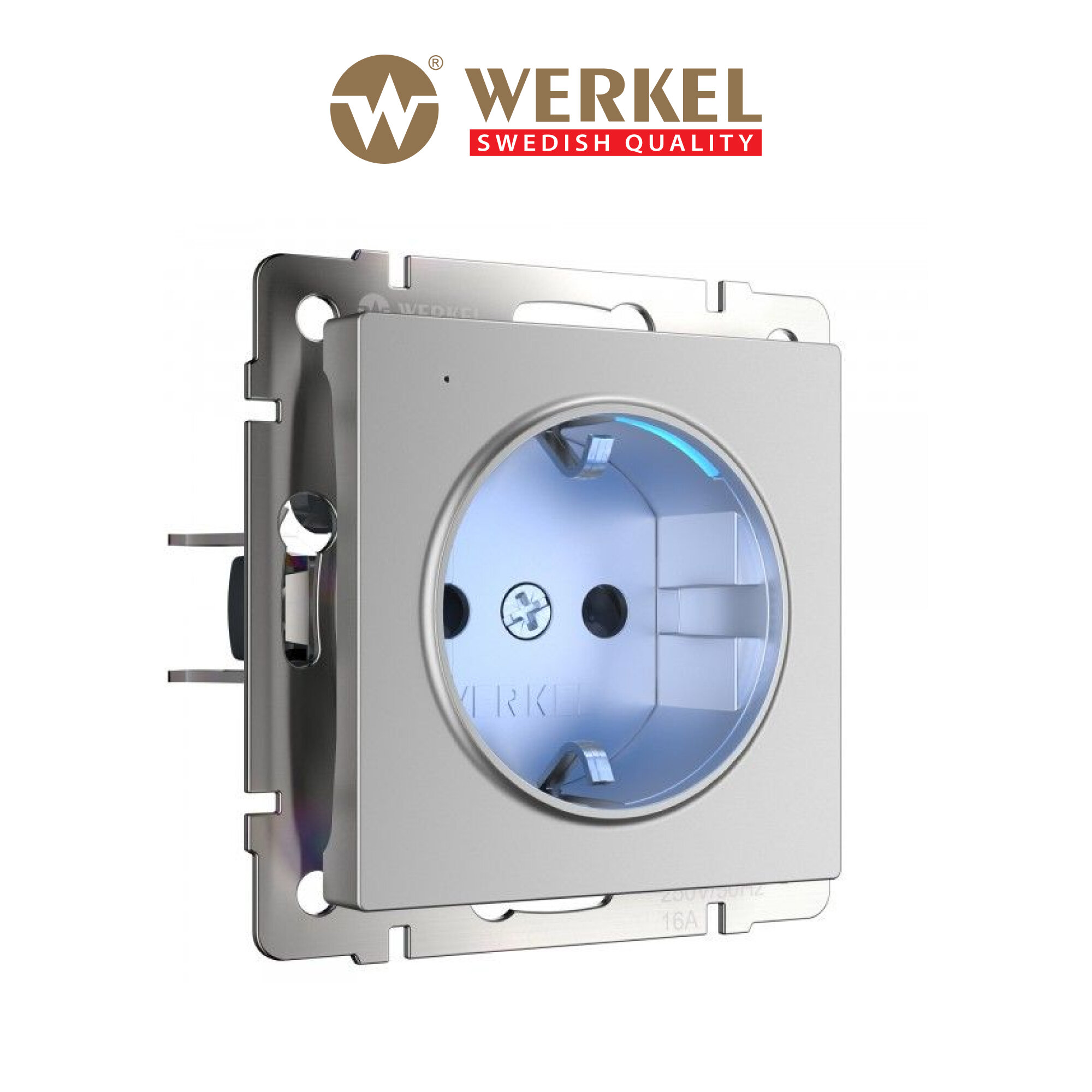 Розетка с подсветкой Werkel W1171406 серебряный IP20