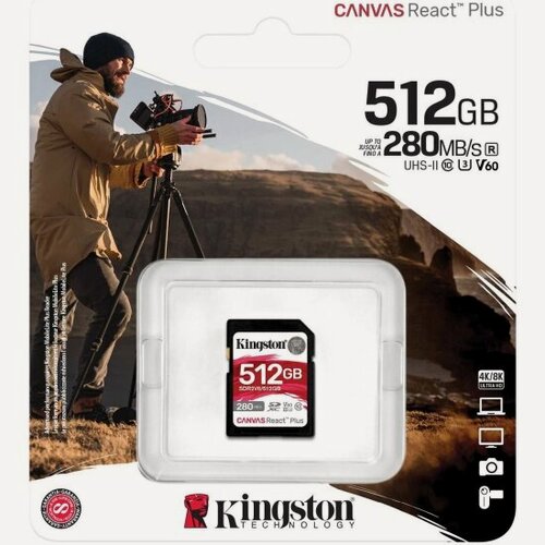 Изображение товара Карта памяти Kingston 512Gb Canvas React Plus SDXC UHS-II U3 V60 (280/150 Mb/s)