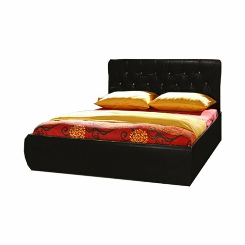 Кровать №4 1,4*2,0 м с подъемным механизмом - Коричневый глянцевый (кожзам), Стразы