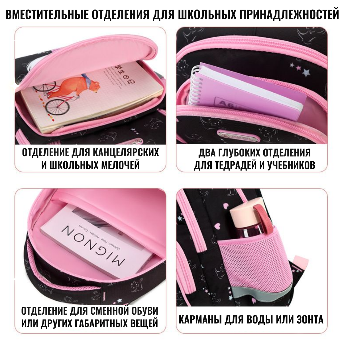 Рюкзак школьный для девочки ортопедический с котиком для первого класса / для первоклассницы / для начальной школы — фото 1