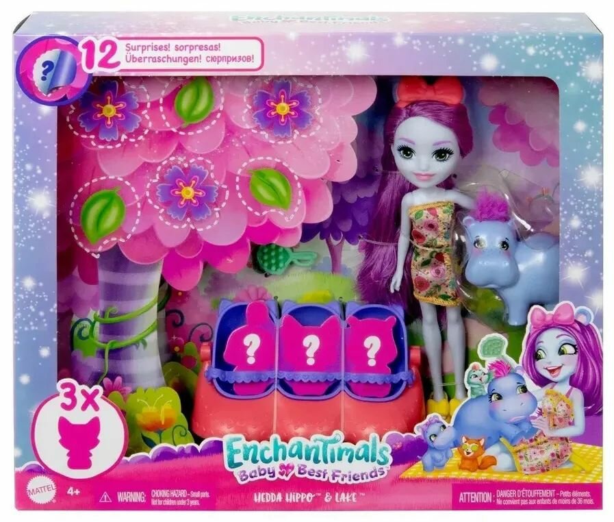 Кукла Enchantimals Best Friends Бегемотик Хедда Хиппо с питомцами и аксессуарами HNW97