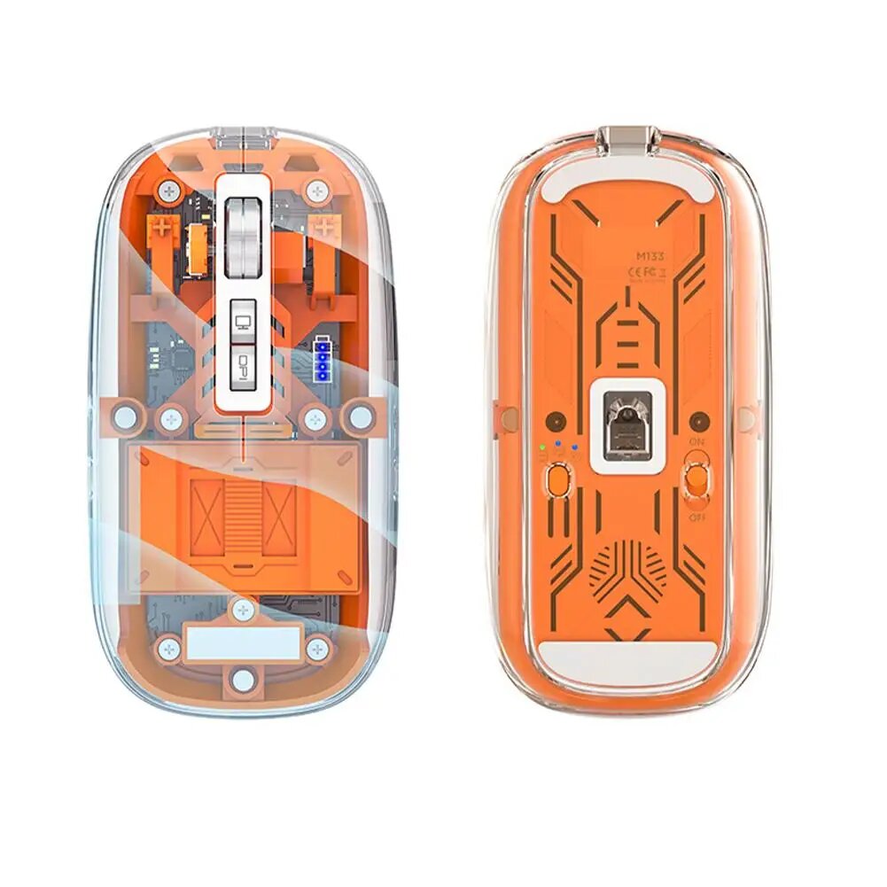 Трехрежимная прозрачная мышь FMOUSE M133 - оранжевая
