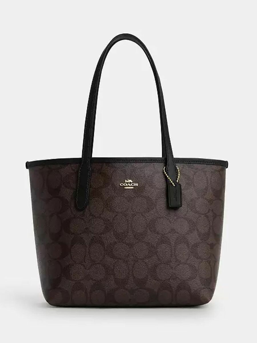 фото Сумка женская COACH Zip Top Tote Bag In Signature Canvas 4455 signature canvas/Gold/Brown Black