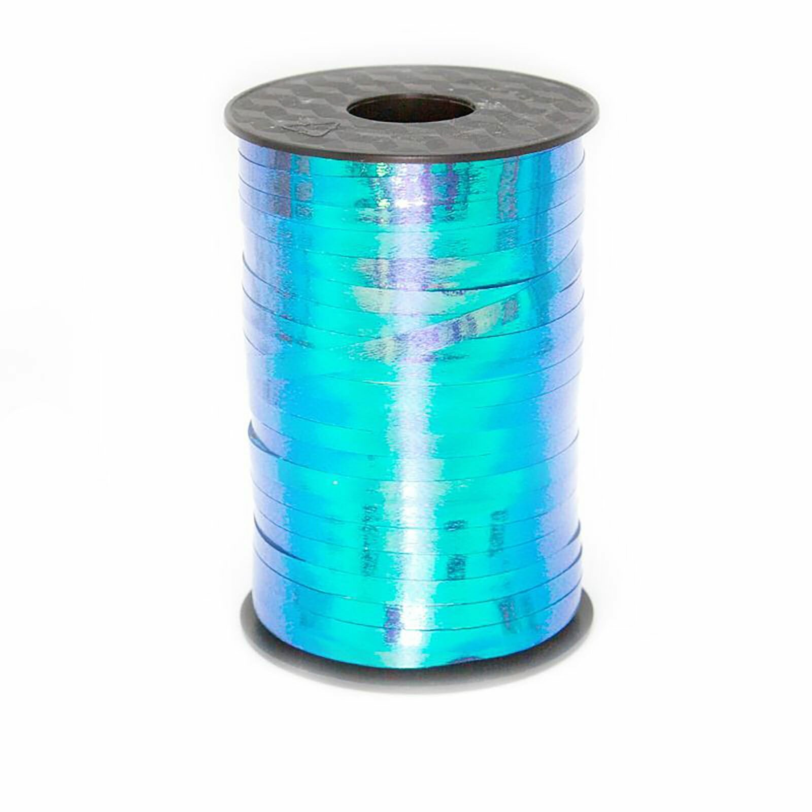 Лента для шаров и подарков / Голубая голография / 0,5 см * 400 м