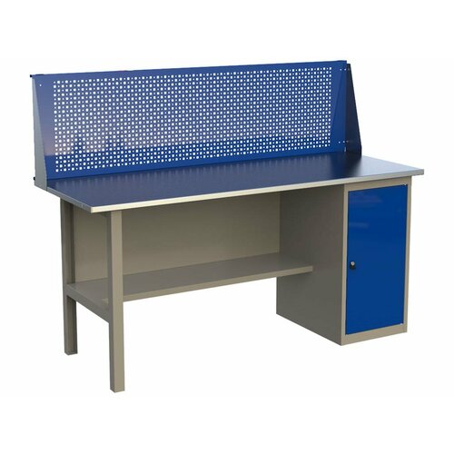 Стол верстак слесарный металлический с тумбой с дверью, с экраном, 1800 мм, MasterLine, Wellmet ML 1800 MLP