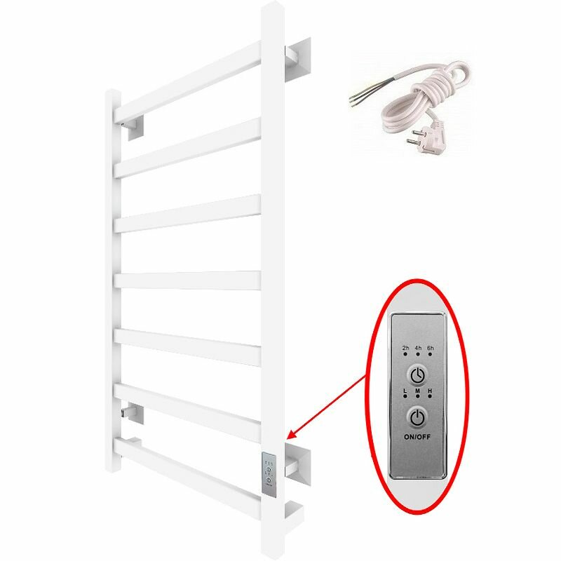 фото Полотенцесушитель электрический Тругор 400мм 800мм белый квадратный форма лесенка, подключение: слева/справа/скрытое подключение/шнур с вилкой.