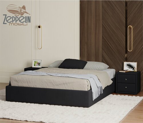 Изображение товара Кровать-софа Base 140x200 без изголовья с подъемником и ящиком Zeppelin Mobili мягкая двуспальная из черного велюра