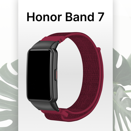 Тканевый ремешок для умных часов Huawei Band 7 и Honor Band 7 / Нейлоновый браслет на смарт часы Хуавей Бэнд 7 и Хонор Бэнд 7 / Малиновый малиновый, красный, размер М (запястье 150–160 мм), XXL (запястье более 200 мм), XS (запястье 120–135 мм)