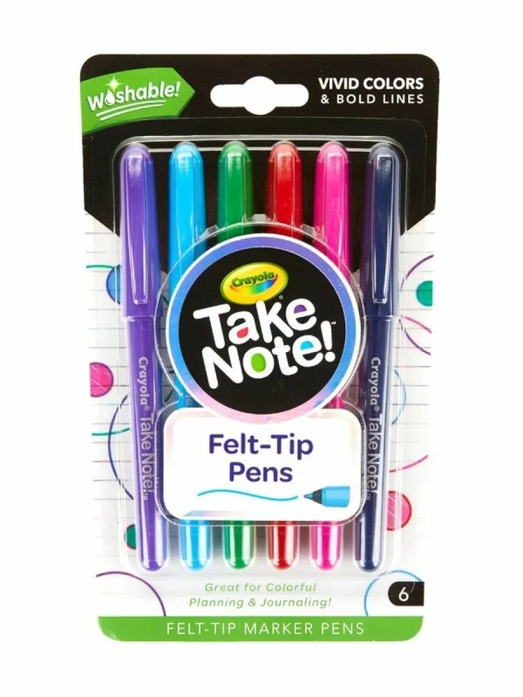 Crayola 6 смываемых ультратонких фломастеров Take Note