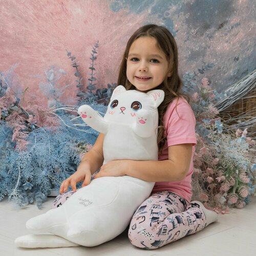 Мягкая игрушка Белый плюшевый кот батон, КупиКота, 70 см