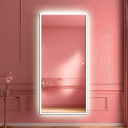 Зеркало настенное в полный рост Alias Квартал 120*80 в белой алюминиевой раме с тёплой LED - подсветкой