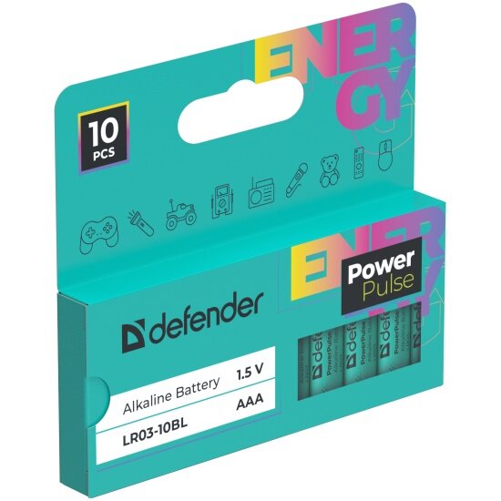 Батарейка алкалиновая Defender PowerPulse LR03-10BL ААА блистер 10 шт.
