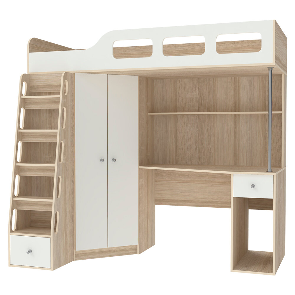 Астра-7 кровать чердак Дуб Сонома Белый