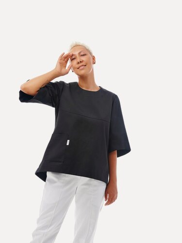 Изображение товара Блузка на молнии с карманом, pANNdA Special, женская, медицинская, цвет- черный, размер M, длина рукава 3/4