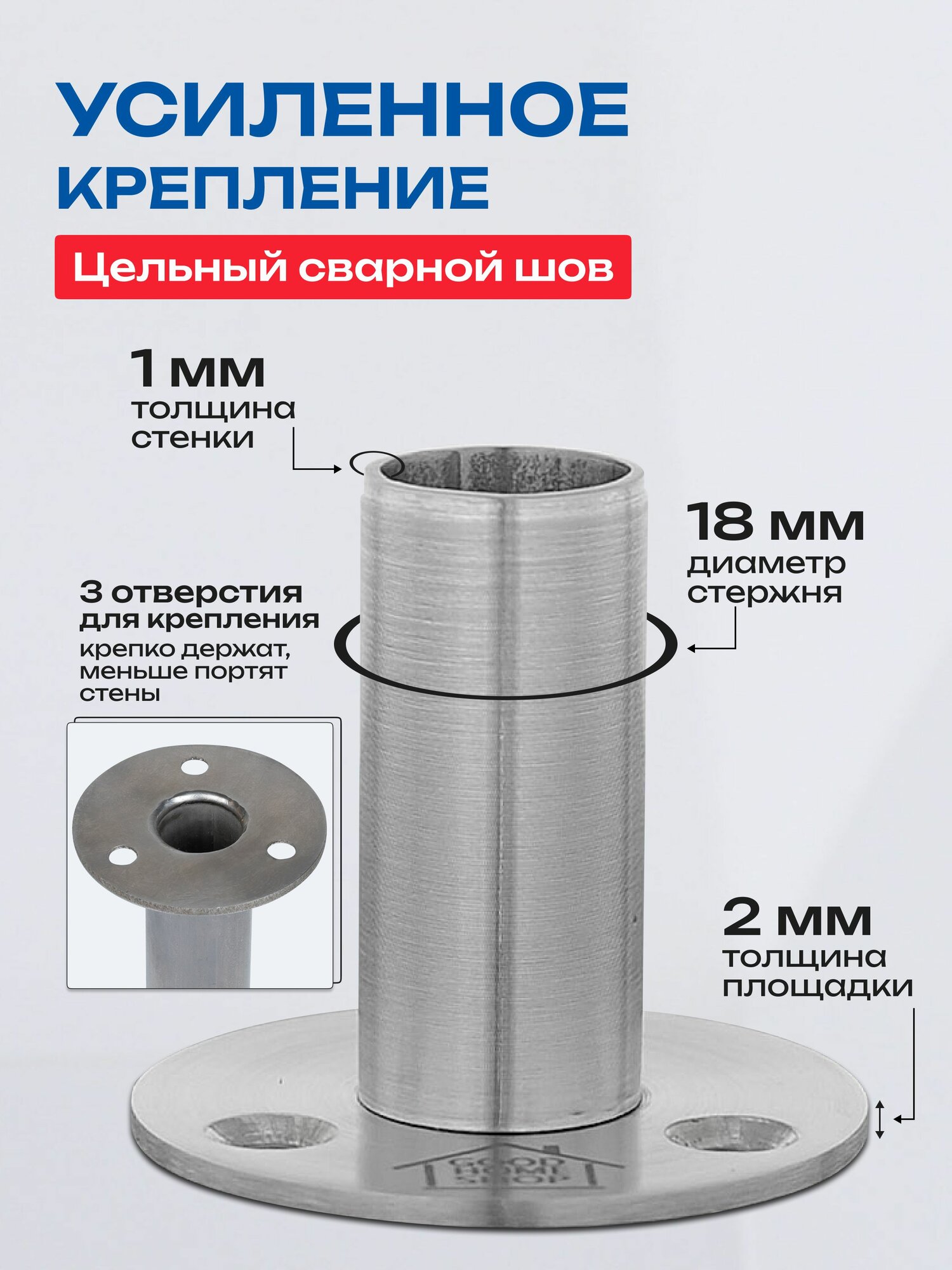 Карниз для ванной угловой 170x75см Г-образный Усиленный, цельнометаллический из нержавейки — фото 1