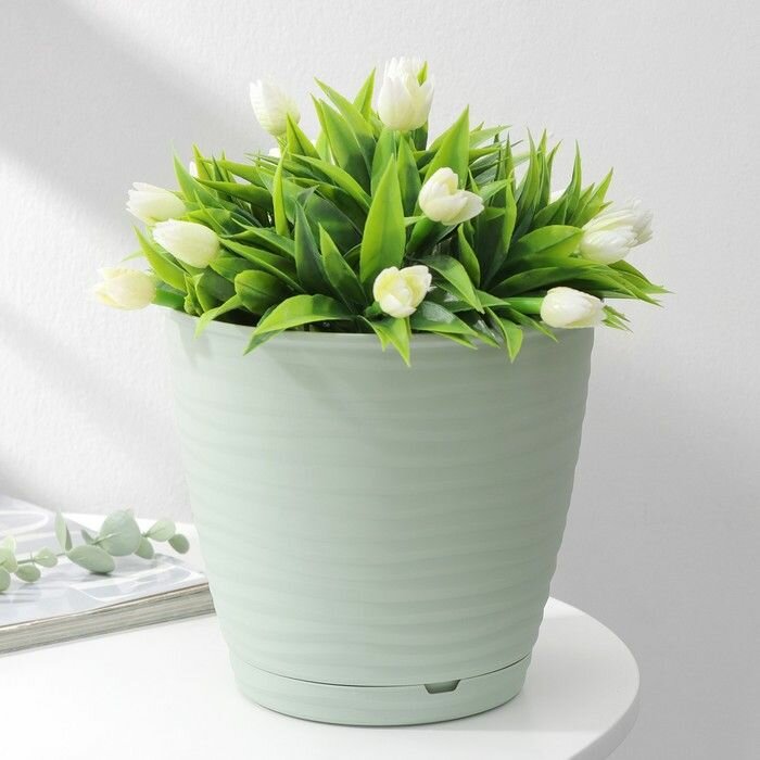 Горшок для цветов Idiland с поддоном Saffron, 2,6 л, d 17,6 см, h 16,2 см, цвет светло-зеленый